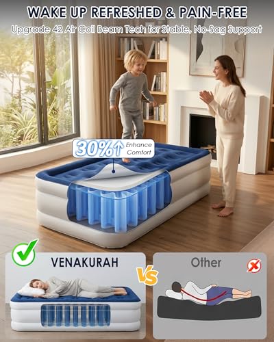 Image of Twin Air Mattress with Built in Pump, 18 inch Twin Size Inflatable Mattress