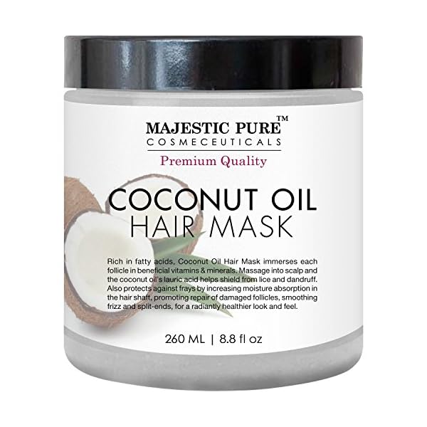 Majestic-Pure-Coconut-Oil-Hair-Mask-Offers-Natural-Hair-Care-Treatment-Hydrating-Restorative-Mask-Restores-Shine-Nourishes-Scalp-Provides-Deep-Conditioning-for-Dry-Damaged-Hair-88-fl-oz MAJESTIC PURE Coconut Oil Hair Mask, Offers Natural Hair Care Treatment, Hydrating & Restorative Mask Restores Shine, Nourishes Scalp & Provides Deep Conditioning for Dry & Damaged Hair, 8.8 fl oz