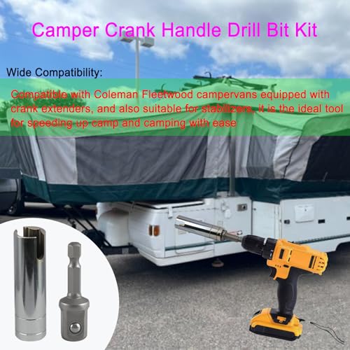 Image of Camper Crank Handle Kit /Trailer Crank Handle Fits for Fits Coleman Fleetwood POP UP Replacement 3 /8 Socket, Chrome, RCKIM00146