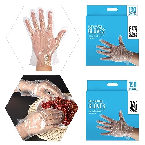 HOVUK® Guantes multiusos desechables para uso alimentario, quirúrgico, limpieza y toallitas antivirales, impermeables, sin polvo, guantes protectores, transparentes, 300 unidades, 300 unidades