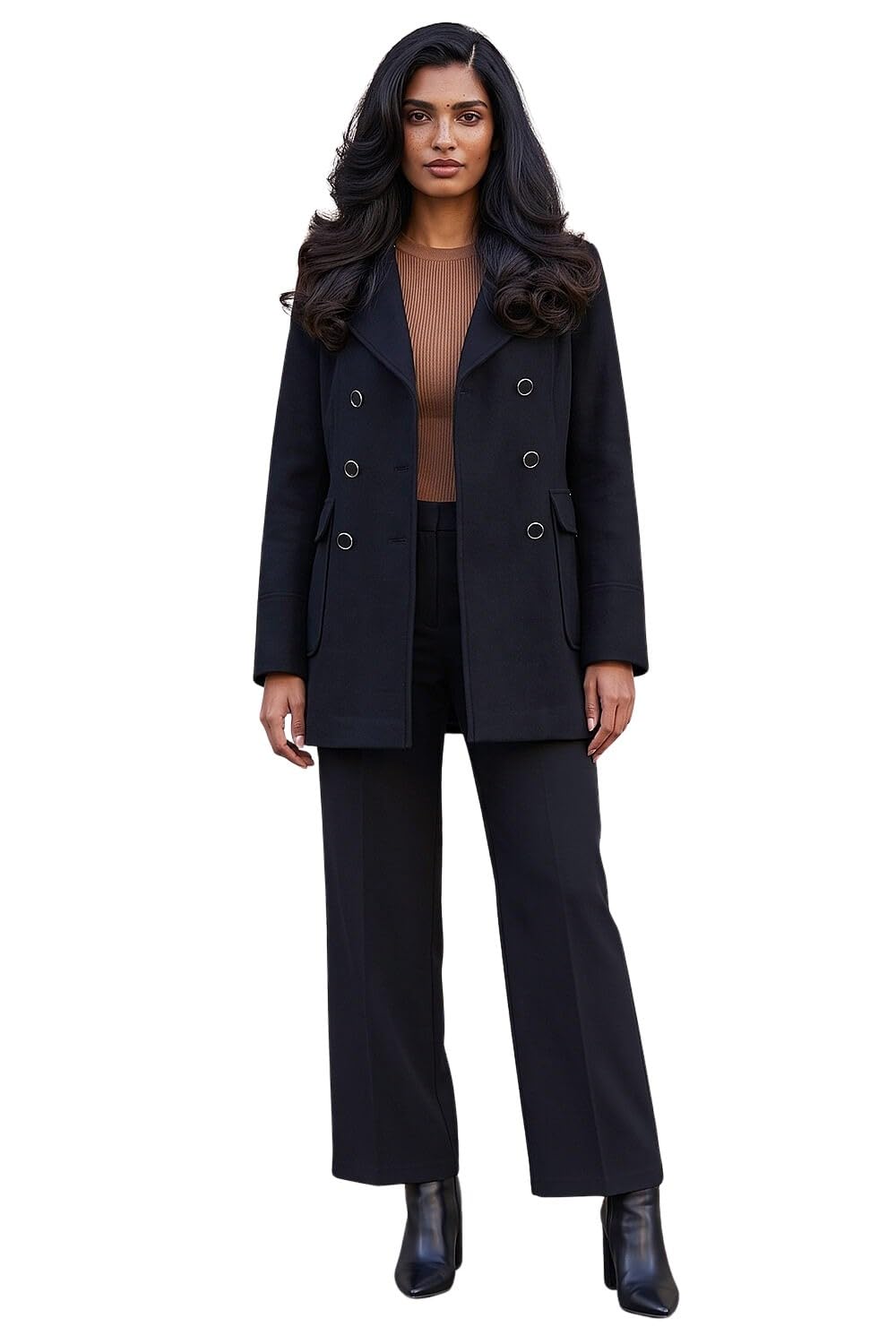 Roman Double Breasted Smart Coat - Black