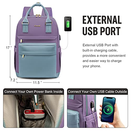 Image of LOVEVOOK Laptop Backpack for Women Girls, 15.6 Inch Waterproof Computer Backpack Student School Cute Bookbag Computer Bag, Blue & Purple, 15.6 Inch, Travel Backpacks