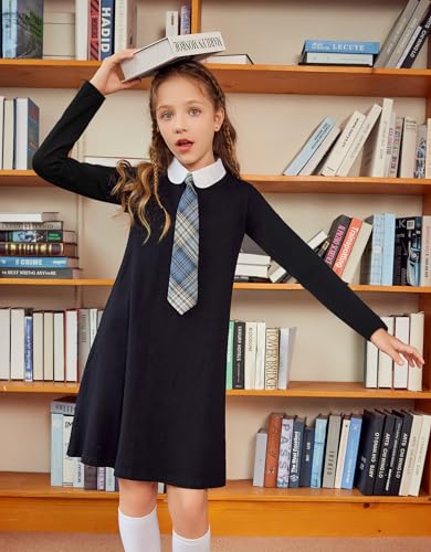 Arshiner Girls Long Sleeve Vintage Peter Pan Collar T-Shirt Dress Age 4-13 Years2