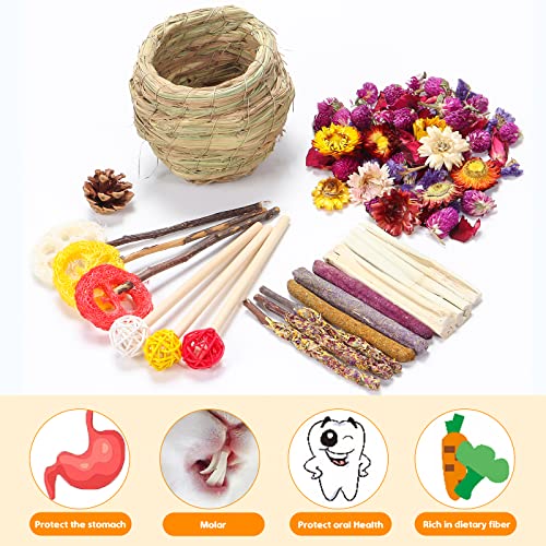 Vczone Rabbits Diy Hay Nest Chew Toys Sets, Sweet Bamboo Apple Sticks Timothy Grass Sticks Habitat Decor Natural Flower Colorful Play Balls White Wooden Stick Loofah Toys #TOP5