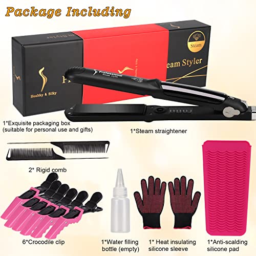 Steam Hair Straightener, Flat Iron Hair Straightener And Curler 2 In 1, Professional Hair Salon Vapor Straightening Curling, Fast Heating Dual Voltage Flat Iron Adjustable Temp #TOP6