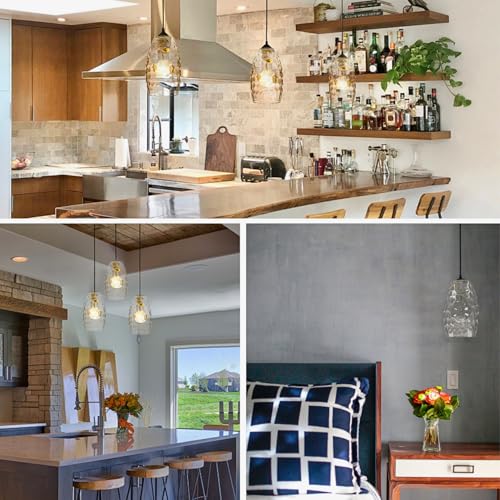 Image of GO&SO Glass Pendant Light Shades Set of 2,7.8 inch H x 4 inch D,Clear Ripple,Oval | 1.57 inch Fitter E26 Base,Hand-Blown Art Fixtures,Chandelier Shades for Kitchen Island,Hanging Light Shades
