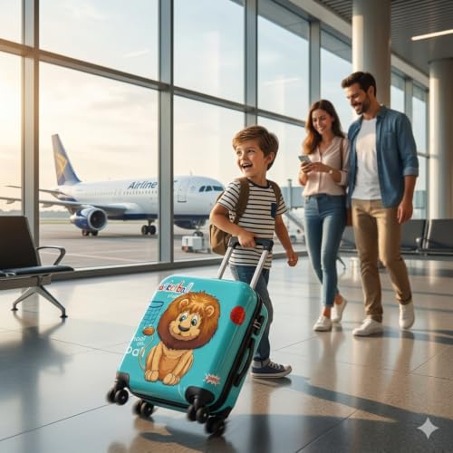Image of Premium Kids' Travel Trolley Suitcase - Lightweight Hardside Luggage with 360 Spinner Wheels, Durable Lion Print Design for Boys & Girls