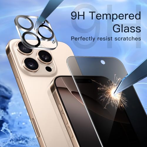 Image of JETech Privacy Screen Protector for iPhone 16 Pro Max 6.9-Inch with Camera Lens Protector, Anti-Spy Tempered Glass Film, Easy Installation Tool, 2-Pack Each