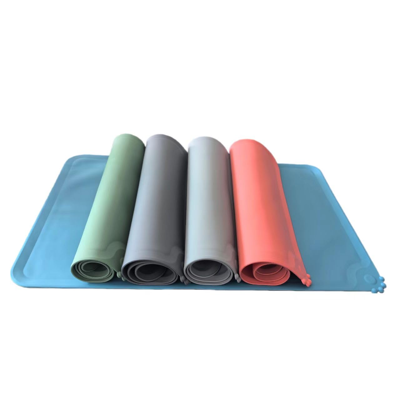 Silicone Pet Feeding Mat 48 * 30cm with Waterproof Material; Non-slip; Cat Feeding Mat with Raised Edges, Food-Grade Silicone Mat ， Easy Clean; Multilple Colors (Blue)