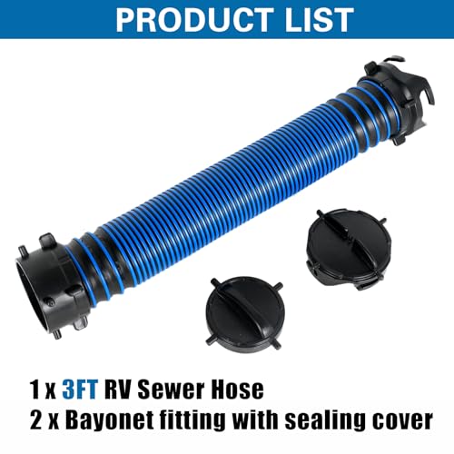 Image of 3FT RV Sewer Hose Extension Camper Sewer Hose Extension with Caps | EXTREME Heavy Duty 24 Mil, TPE Material, Abrasion Resistance and Crush Protection, Blue