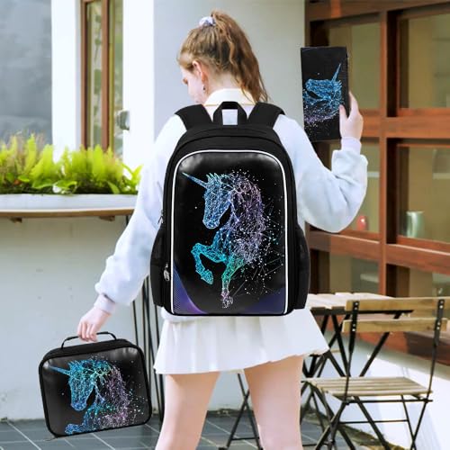 Image of gxtvo 3PCS Unicorn Backpack, 17 inch Girls Bookbag with Lunch Box, Kids Water Resistant Middle Elementary School Bag for Prechool