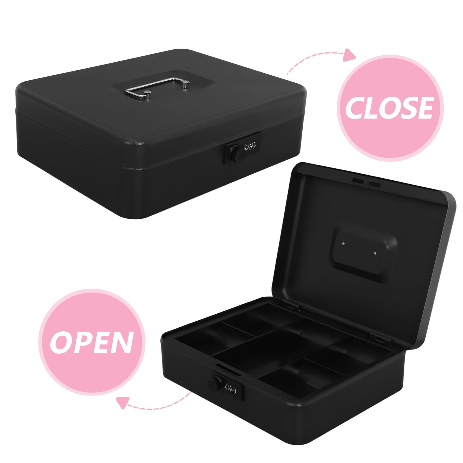 TOYANDONA Caja de Dinero Cerradura y Gran Capacidad de Hierro Negro, Almacenamiento Seguro y Duradero Adecuado para Oficina y Hogar