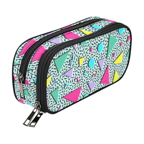 Image of ANANGTEE Memphis 80s 90s Pencil Case Pouch for Boys Girls Men Retro 10 | Large Capacity Makeup Bag, 3 Rings Zipper School Supplies Case, Office Desk Soft Organizers Pen Box
