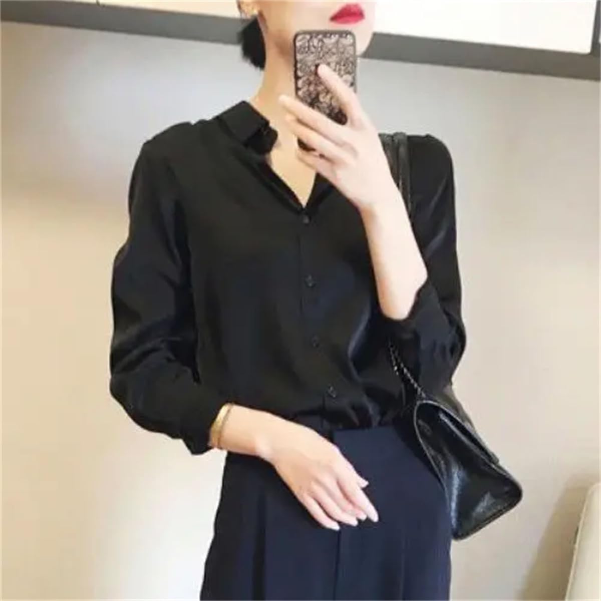 Blusa de seda de primavera para mujer, camisas elegantes con botones a juego