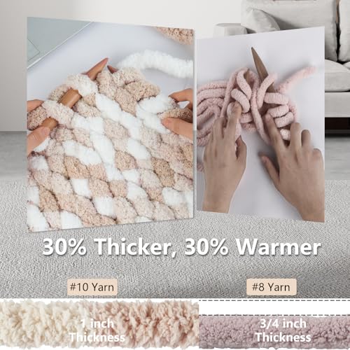 Image of Cozyful Chunky Yarn for Hand Knitting - #10 Chunky Chenille Blanket Yarn, Jumbo Big Thick Chunky Yarns for Crocheting, Tie Dye Bulky Knit Yarns, 8 Skein (20 yds 8 oz Each Skein), White & Khaki & Beige
