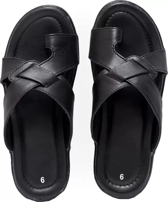 CALIBREL Men Black Leather Casual Sandals