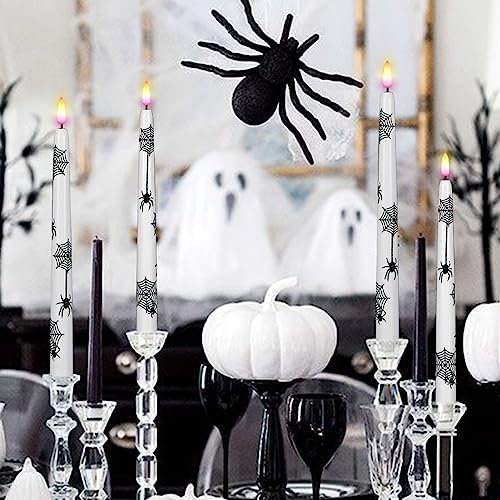 Image of Wondise Halloween Flameless Taper Candles with Remote & Timer, 4 Pack Spider Battery Operated LED Flickering Real Wax Candle for Halloween Decorations