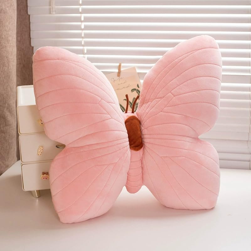 ZBELLO Butterfly Shaped Throw Pillow, 15.7 x 15.7 Inch Soft Cotton-Filled Stuffed Cushion, Decorative Animal Pillow for Sofa, Living Room, Bedroom (Pink)