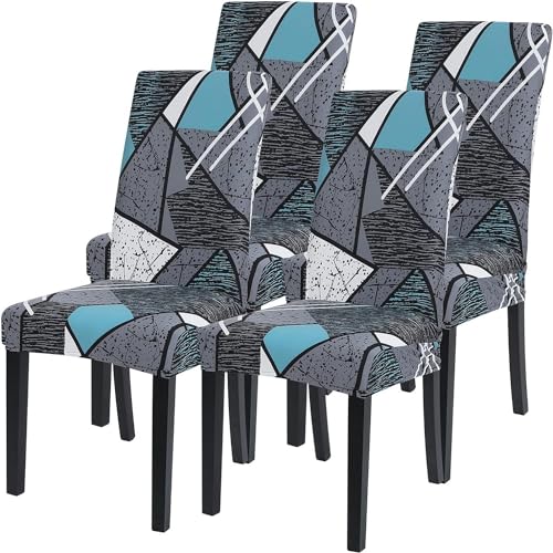 Image of Styleys Chair Covers for Dining Room, Stretch Dining Chair Cover, Washable Spandex Kitchen Chair Slipcovers (Set of 4, Grey /Blue Prism, SD3208)