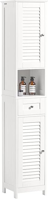 SoBuy FRG236-W, Bathroom Tall Cabinet Bathroom Storage Cabinet with 2 Shutter Doors and 1 Drawer, H170cm, White