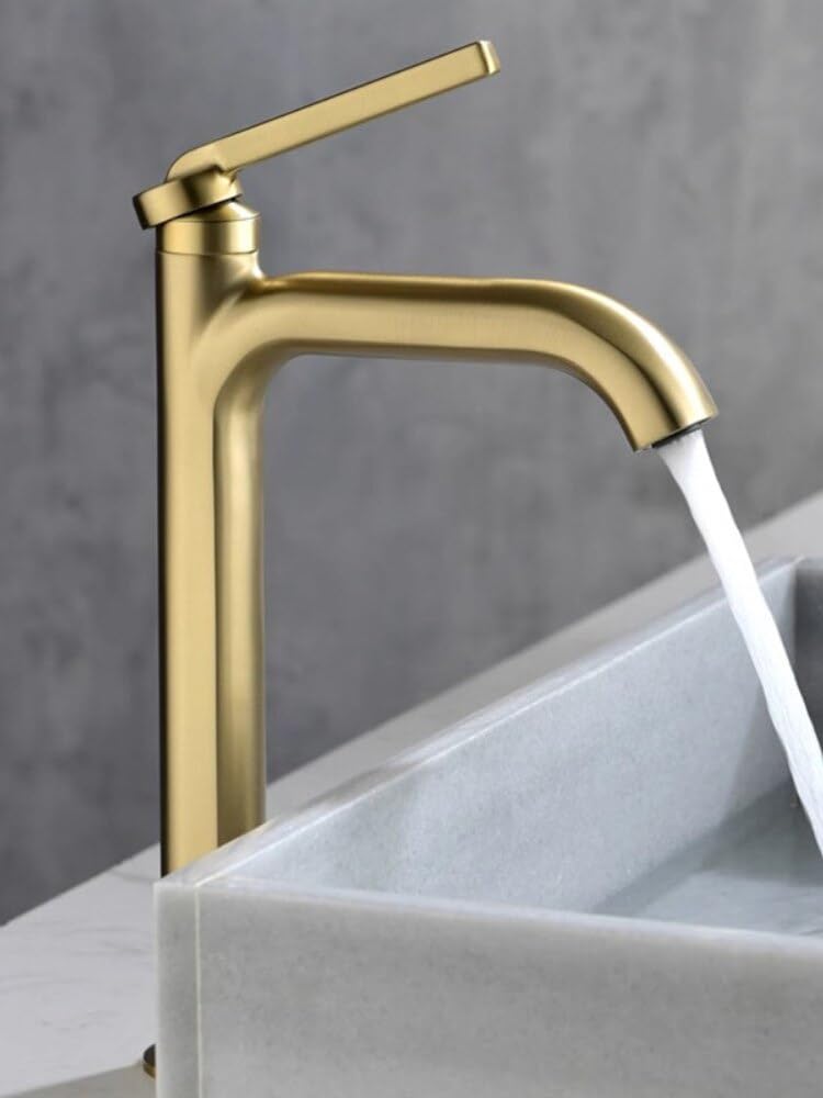 Robinet de lavabo anti-éclaboussures en laiton doré pour vasque à poser
