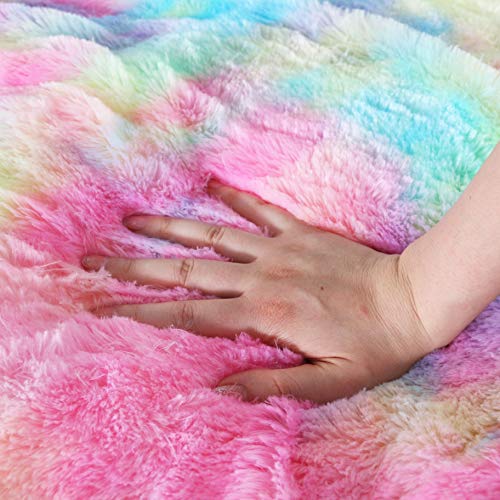Sleepwish Cute Fuzzy Unicorn Blanket Girls Thick Fleece Blanket Rainbow Decorative Sofa Couch Floor Throw Warm Cozy Super Soft Bed Cover Long Shaggy Hair Faux Fur Sherpa Backing Pink 51 X 63 Inch Full #TOP2