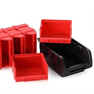 Deuba® Stacking Boxes, 64 Pieces, Expandable, Label Compartment, Sturdy, Shockproof, Strong Wall Plates, Wall Shelf, Workshop Shelf, Tool Hole Wall, Small Parts Magazine