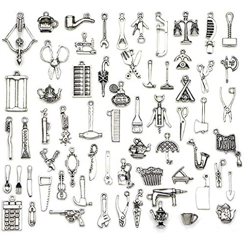 Kinteshun Alloy Living Tools Daily Supplies Charm Pendant Connector for DIY Jewelry Making Accessaries(65pcs,Silver Tone) Cover
