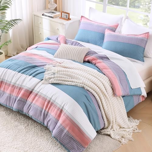 Litanika Twin XL Comforter Set Pink Purple Blue - 2 Pieces Sea Salt Twin Extra Long Size Lightweight Bedding Set, All Season Down Alternative Comforter