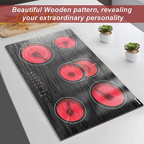 Karinear Electric Cooktop 30", Drop-in Electric StoveTop 5 Burners Ceramic Cooktop with Wooden Pattern, 8400W, 220~240V, No Outlet Plug, Glass Cooktop