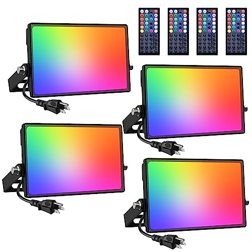 Onforu 4 Pack RGB LED Flood Light 160W Equivalent, DIY Color...