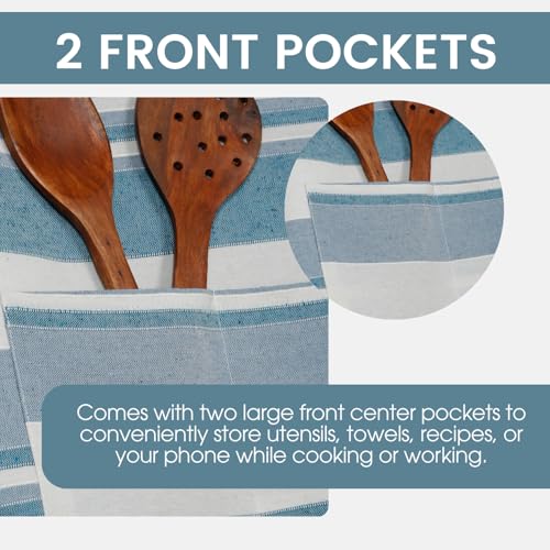 Image of Unisex Cooking Aprons | Waterproof Apron | Striped Design with 2 Front Pockets & Adjustable Neck Strap | Durable, Oil & Stain Resistant | Chef Apron for Cooking