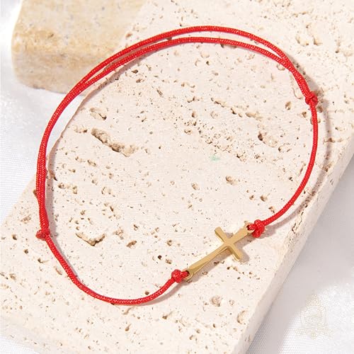Catholic Town inspirational adjustable red cord bracelet with stainless steel cross (SSBSCROS-REDG)2