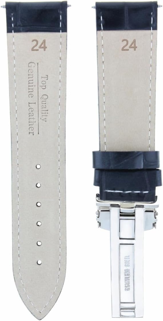 Ewatchparts 24M Leather Watch Band Strap Compatible With Panerai Marina Luminor Radiomir Clasp Black