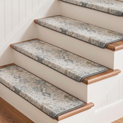 SARBEN 9.5"x30" Non Slip Bullnose Stair Treads for Wooden Steps 15Pk,Taupe