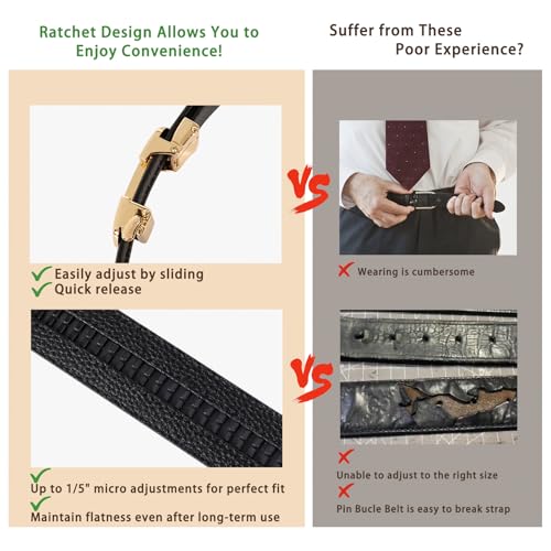 Image of Aurolran Men&Womens Leather Dress Belt Business Automatic Buckle Belt Color-Black Silver Gold