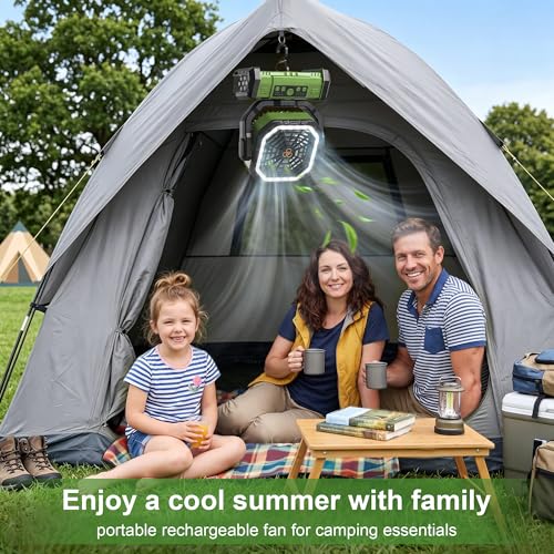 Vicsoon Portable Rechargeable Fan 20000mAh, Battery Powered Camping Fan with LED Light& Remote,Cordless,4 Speeds Wind,Timer for Tent,Travel,Rv Camping Essentials (Green) — view 5