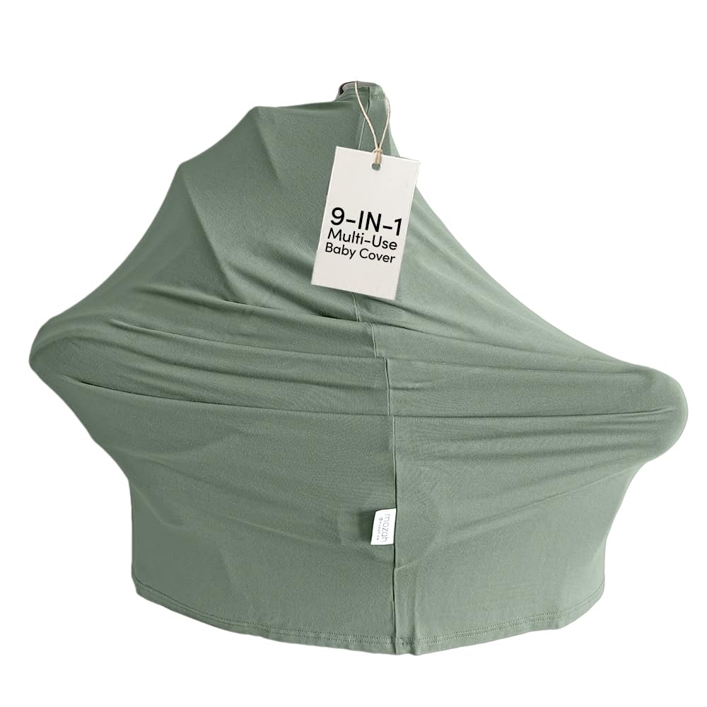 MOZAH Funda multiusos para bebé: fundas de asiento de coche 9 en 1 para bebés, funda de lactancia para lactancia materna y más, funda de asiento de coche ultrasuave y elástica (verde romano)