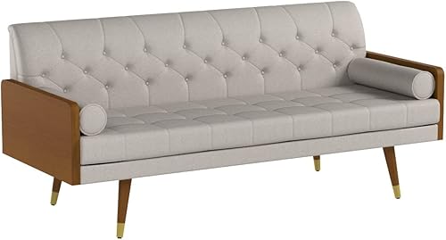romulo mid century modern linen sleeper sectional sofa with chaise