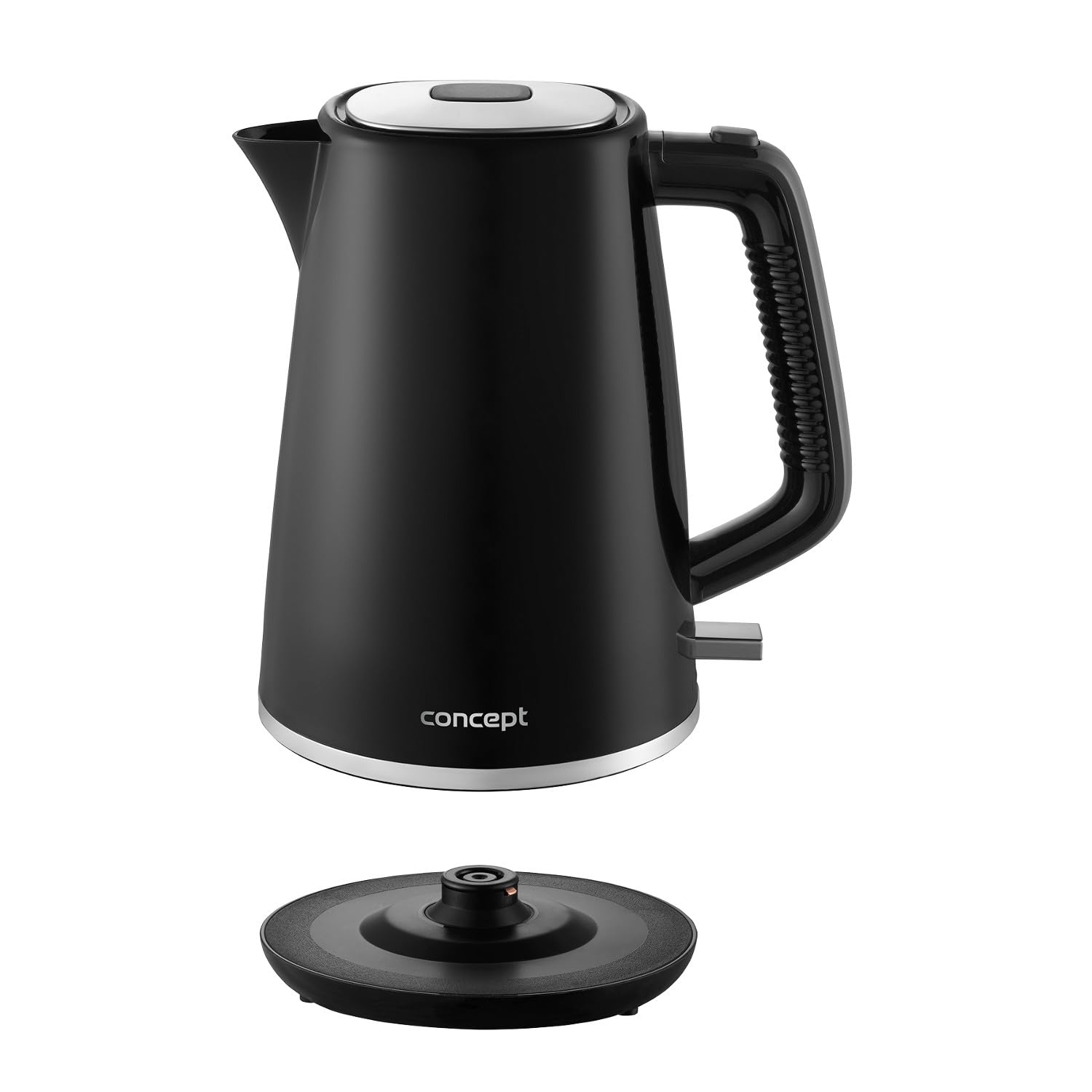 Concept RK2375 - Hervidor de agua eléctrico, 2200 W, 1,7 L, apagado automático, base giratoria de 360°, indicador de agua transparente, color negro