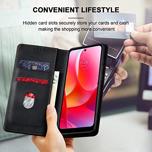 Image of Jasonyu Flip Wallet Case for Moto G Play (2023) /Power (2022) /Pure,Black