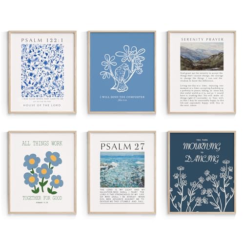 Image of Habseligkeit Blue Flower Wall Art Prints, Retro Wall Decors for Room Aesthtic, Abstract Posters for Girls Bedroom Decor Aesthetic Unframed, 8X10in, Set of 6