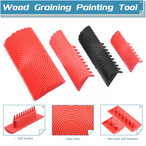 Cimeton 8-teiliges Holzmaserungs-Malwerkzeug-Set, Gummi empaistisches Holzmuster Malerei Roller Maserung Malwerkzeug mit Griff DIY Holzmaserung Malerei Muster Werkzeug für Möbel Wand Raumdekoration