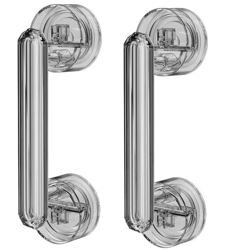 Image of ELMVIA Plastic Suction Cup Handle Glass Door and Window Handles Bathroom Sliding Door Handles Refrigerator Door Handles Cabinet for Home Decor (2 Pack)