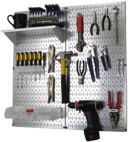 Wall Control Metal Pegboard Organizer Utility Tool Storage and Garage Pegboard Organizer Kit with Metallic Pegboard and White Accessories