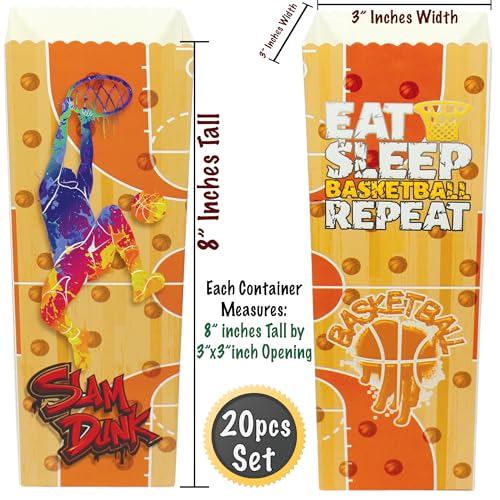 Image of BASHOUT Basketball Party Popcorn Container Boxes | 20 pcs Slam Dunk Popcorn Bowls | Basketball Theme Popcorn Tubs for Salty Snacks | Hoops Theme Basketball Buckets for Parties| Basketball Decorations