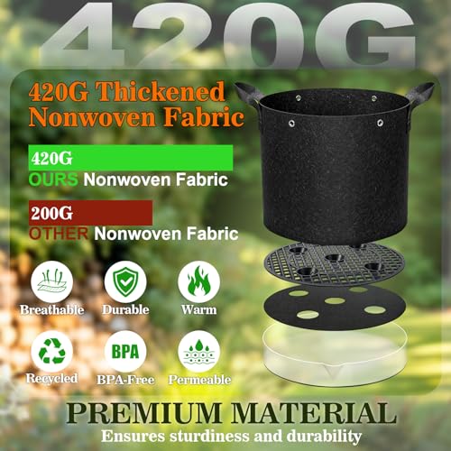 3 Pack 5 Gallon Self-Watering Grow Bags, Thick Nonwoven Fabric Pots with Support Rings and Reinforced Handles, Self-Watering Planters with Bottom Reservoir for Tomatoes Peppers Potatoes and Vegetables by ComfyKit - Image 7