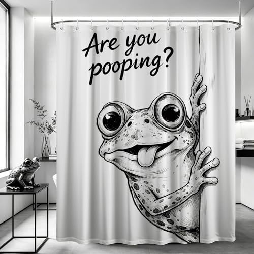 puuiui Extra Long 84 Inchs Shower Curtain Extra Tall Funny Frog XL are You Pooping Fun Shower Curtains for Large Bathroom Decor Sets, Waterproof Cloth Fabric with Hooks, 70 x 84 Inch