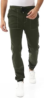 بنطلون كاجوال بخصر مطاطي مخيط بأستك للرجال من اندورا