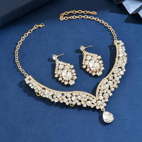 Image of Shning Diva Fashion Stylish Crystal Jewelllery Set for Women | Statement Necklace with Matching Teardrop Earrings | Luxury Elegant Wedding Party Choker Jewelry